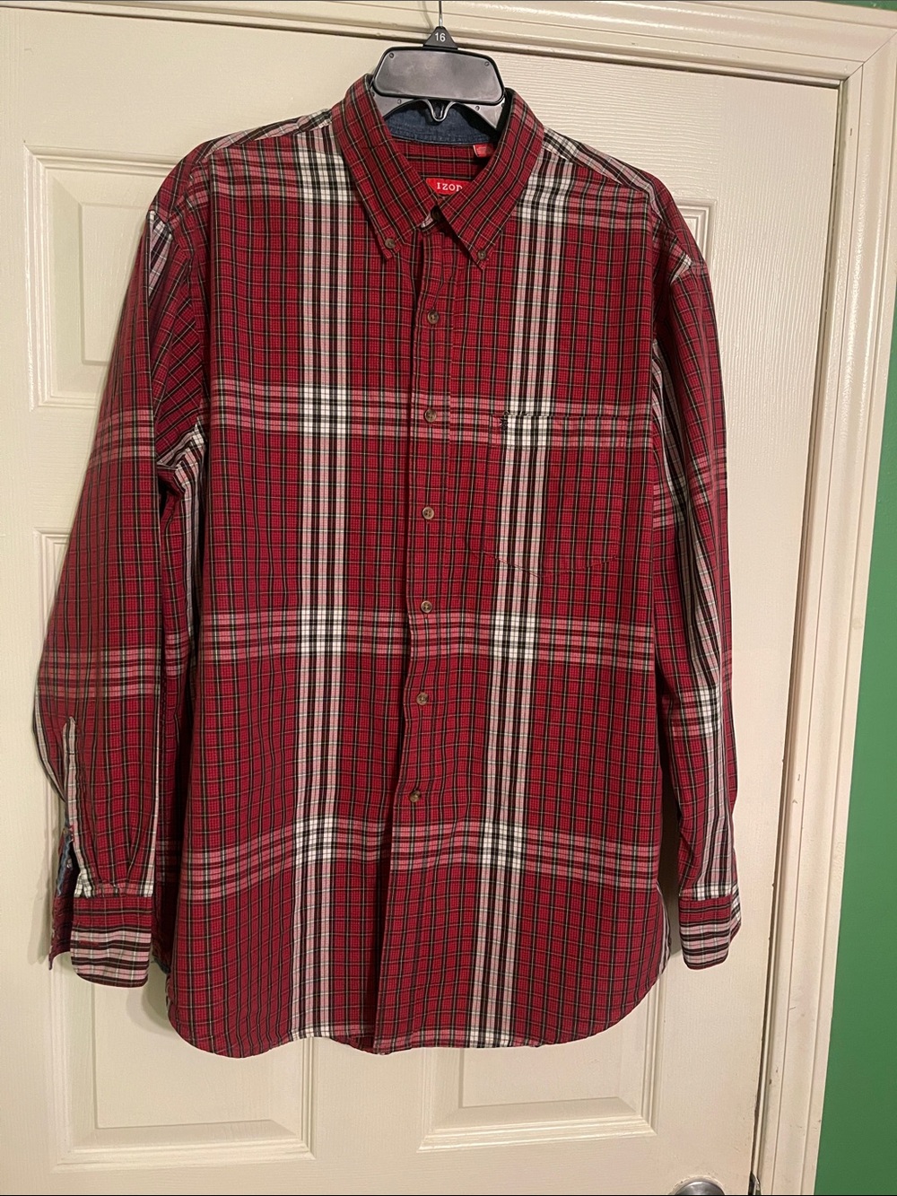 Izod Red and White Plaid Button-Down Shirt